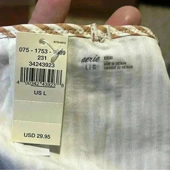 Aerie Bikini Bottom Women Large Brown Stripe Gingham Ruffle Full Coverage NWT - Picture 4 of 4